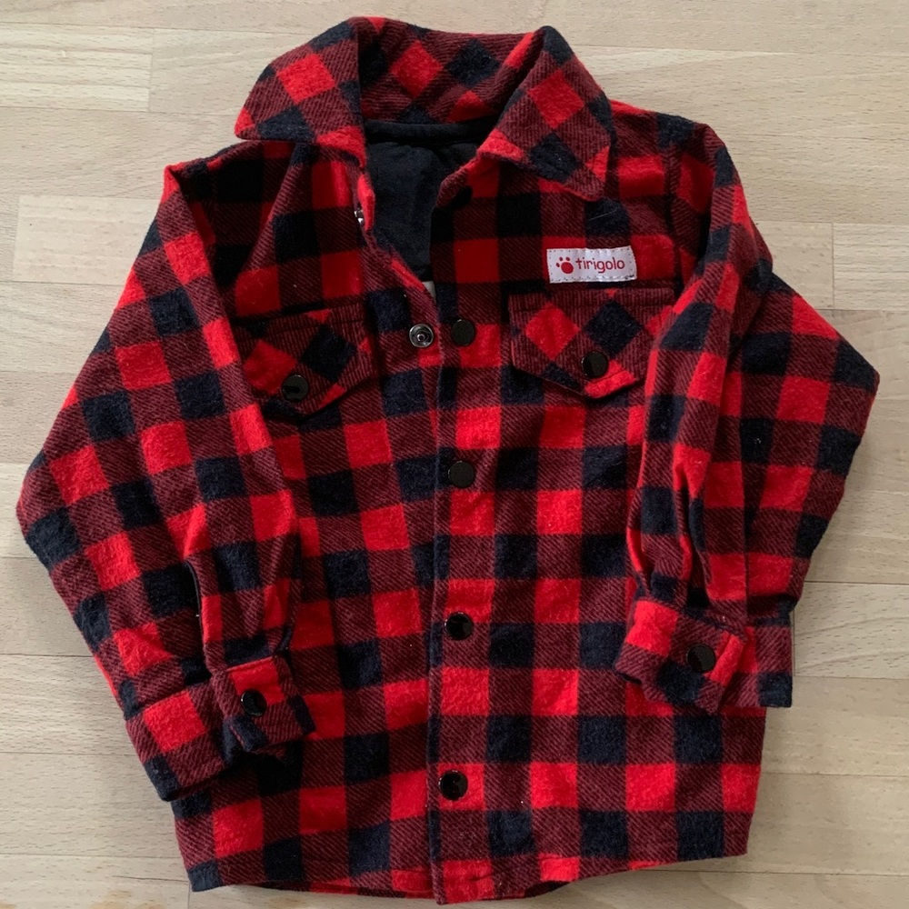 red and black buffalo plaid flannel baby shirt